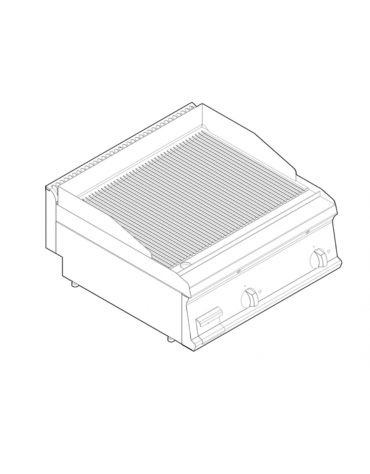 Fry top elettrico trifase-7,8kw da banco, piastra rigata, r. temp. 50÷320 °C - sup. di cottura cm 69,6x56,4  - dim. 70x70x28h