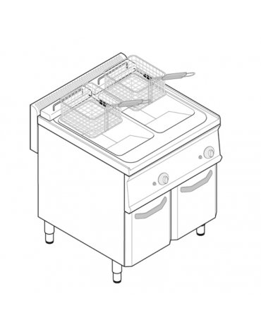 Friggitrice a gas freestandng 23kw, 2 vasche dim. cm 25x49,5x35h - 14 14lt - dim tot. cm 70x70x85h