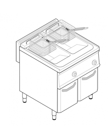 Friggitrice elettrica freestandng, trifase 21,6kw, 2 vasche dim. cm 25x49,5x29h - 14+14lt - dim tot. cm 70x70x85h