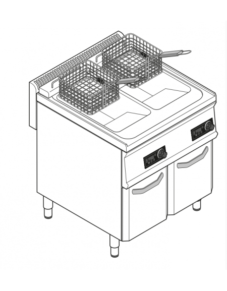 Friggitrice elett. freestandng con controllo elettronico, 21,6kw, 2 vasche dim. cm 25x49,5x29h - 14+14lt - dim tot. cm 70x70x85h