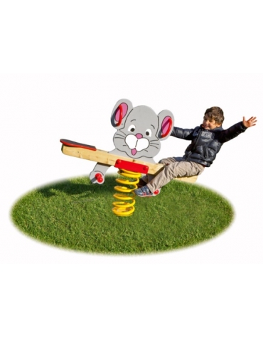 Gioco Topino a molla a due posti con figura in legno - cm 125x25x97h