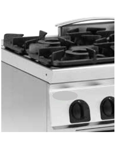 Cucina a gas 3 fuochi su vano aperto, potenza fuochi aperti 2X4,5kw + 1X7,2kw - cm 120x45x90h