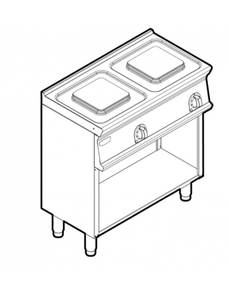 Cucina elettrica trifase-5,2kw su vano aperto, 2 piastre cm 22x22 - cm 80x45x90h