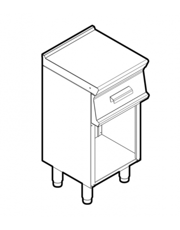 Piano di lavoro inox su vano aperto, dotato di piedini regolabili, con 1 cassetto, cm 29,5x37x10h - dim tot.cm 40x45x90h