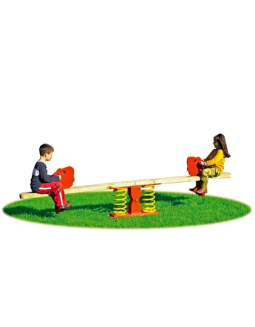 Dondolo a molla per 2 bambini, con struttura in legno e sagome decorative in multistrato - Filo pavimento - cm 295x25x80h