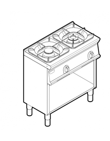 Cucina a gas 2 fuochi su vano aperto, potenza fuoco aperto 1X5,5kw +1x9kw - cm 80x45x90h