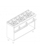 Cucina a gas 3 fuochi su vano aperto, potenza fuoco aperto 3X9kw - cm 120x45x90h