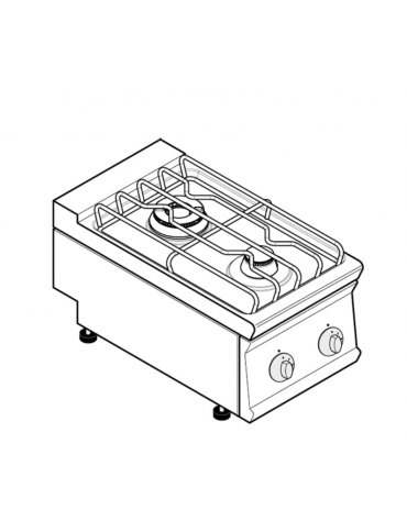 Cucina a gas 2 fuochi da banco, potenza fuochi 1x3,3 + 1x7,2kw - cm 40x70x28h