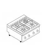 Cucina a gas 4 fuochi da banco, potenza fuochi 1x3,3kw+2x4,5kw+1x7,2kw - cm 80x70x28h