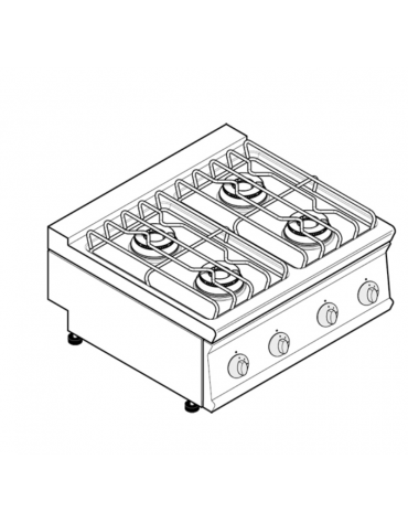 Cucina a gas 4 fuochi da banco, potenza fuochi 4x7,2kw - cm 80x70x28h