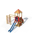Villaggio multiattività inclusivo con 3 torrette e 2 pedane di accesso, - 2 scivoli polietilene - cm 1435x1321x430h