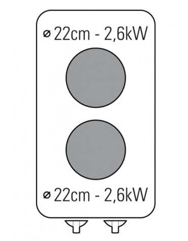Cucina elettrica da banco trifase-5,2kw, 2 piastre Ø cm 22 - cm 40x70x28h