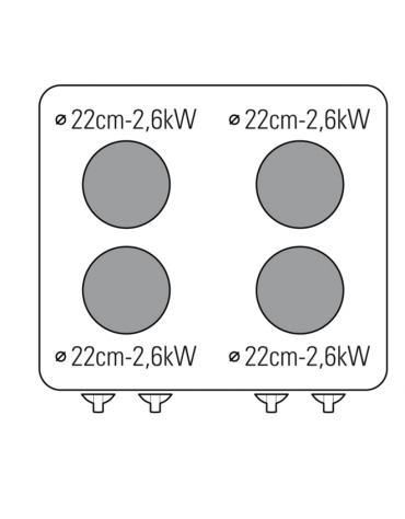 Cucina elettrica da banco trifase-10,4kw, 4 piastre cm Ø22 - cm 80x70x28h