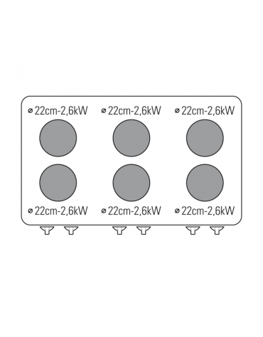 Cucina elettrica da banco trifase-15,6kw, 6 piastre cm Ø22 - cm 120x70x28h