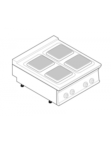 Cucina elettrica da banco trifase-10,4kw, 4 piastre cm 22x22 - cm 80x70x28h