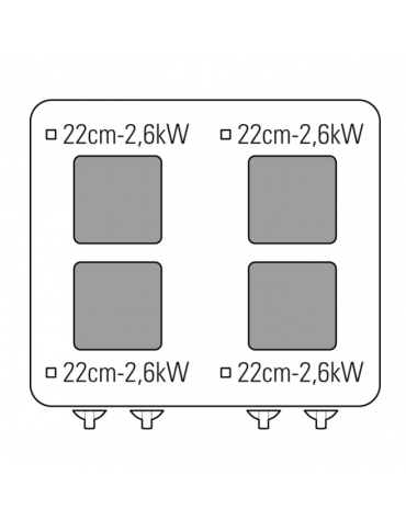 Cucina elettrica da banco trifase-10,4kw, 4 piastre cm 22x22 - cm 80x70x28h