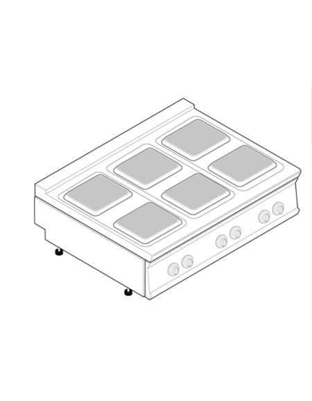 Cucina elettrica da banco trifase-15,6kw, 6 piastre cm 22x22 - cm 120x70x28h