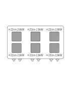 Cucina elettrica da banco trifase-15,6kw, 6 piastre cm 22x22 - cm 120x70x28h