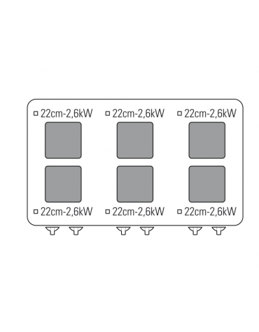 Cucina elettrica da banco trifase-15,6kw, 6 piastre cm 22x22 - cm 120x70x28h