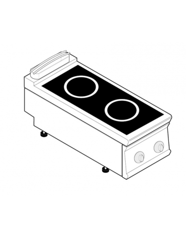 Cucina ad induzione da banco trifase-7kw, 2 piani di cottura - Adatta a pentole fondo liscio - cm 40x70x28h