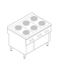 Cucina elettrica trifase - 15,6kw, 6 piastre cm Ø22 su vano aperto dim. cm 113x57,4x39,5h - dim tot. cm 120x70x90h