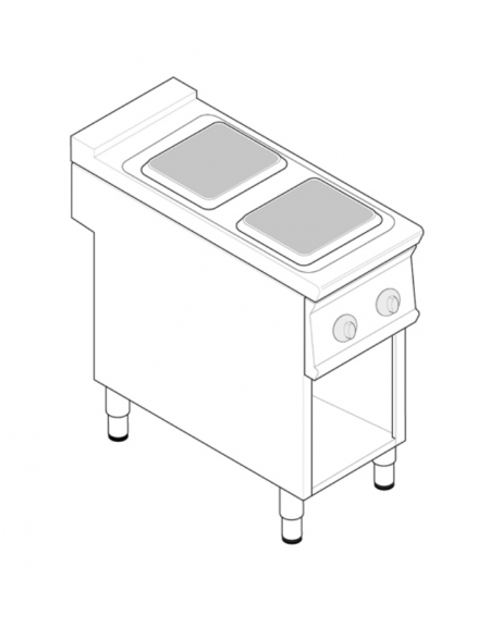 Cucina elettrica trifase-5,2kw, 2 piastre quadre cm 22x22, su vano aperto cm 33x57,4x39,5 - dim tot. cm 40x70x90h