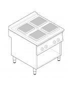 Cucina elettrica trifase - 10,4kw, 4 piastre quadre cm 22x22, su vano aperto cm 73x57,4x39,5 - dim tot. cm 80x70x90h