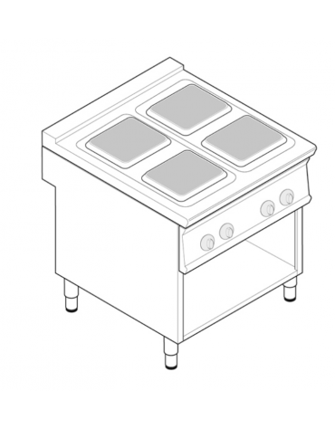 Cucina elettrica trifase-10,4kw, 4 piastre quadre cm 22x22, su vano aperto cm 73x57,4x39,5 - dim tot. cm 80x70x90h