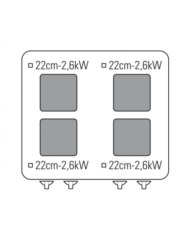 Cucina elettrica trifase-10,4kw, 4 piastre quadre cm 22x22, su vano aperto cm 73x57,4x39,5 - dim tot. cm 80x70x90h