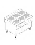 Cucina elettrica trifase - 15,6 kw, 6 piastre quadre cm 22x22, su vano aperto  - dim tot. cm 120x70x90h