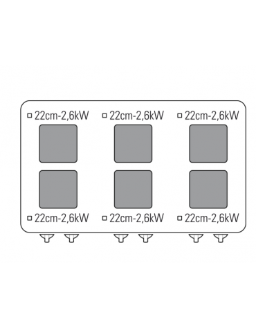 Cucina elettrica trifase - 15,6 kw, 6 piastre quadre cm 22x22, su vano aperto  - dim tot. cm 120x70x90h