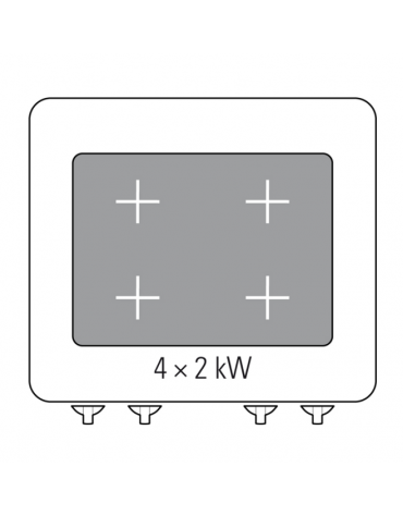 Tuttapiastra elettrico trifase-8kw, zona cottura cm 76,3x58 su vano aperto cm 73x57,4x39,5 - dim tot. cm 80x70x90h