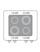 Cucina elettrica in vetroceramica su vano aperto trifase-8,6kw, con 4 zone di cottura - cm 80x70x90h