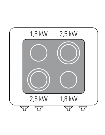 Cucina elettrica in vetroceramica su vano aperto trifase-8,6kw, con 4 zone di cottura - cm 80x70x90h