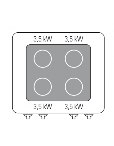 Cucina ad induzione su vano aperto trifase-14kw, - 4 zone - Adatta a pentole fondo liscio - cm 80x70x90h