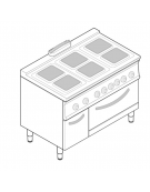 Cucina elettrica trifase-20,3kw, 6 piastre cm 22x22, su forno elettrico GN2/1, con camera cm 57,5x65x30 -cm 120x70x90h