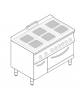 Cucina elettrica trifase - 20,3kw, 6 piastre cm 22x22, su forno elettrico GN2/1, con camera cm 57,5x65x30 -cm 120x70x90h