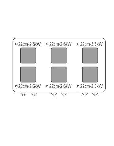Cucina elettrica trifase-21,9kw, 6 piastre cm 22x22, su forno elettrico GN2/1, con camera cm 92,5x65x30 -cm 120x70x90h Cucina elettrica trifase-21,9kw, 6 piastre cm 22x22, su forno elettrico GN2/1, con camera cm 92,5x65x30 -cm 120x70x90h