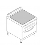 Cucina tuttopiastra elettrica cm 76,3x58, trifase-12,7kw,  su forno elet. statico camera cm 57,5x65x30 - dim tot. cm 80x70x90h