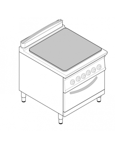 Cucina tuttopiastra elettrica cm 76,3x58, trifase-12,7kw,  su forno elet. statico camera cm 57,5x65x30 - dim tot. cm 80x70x90h