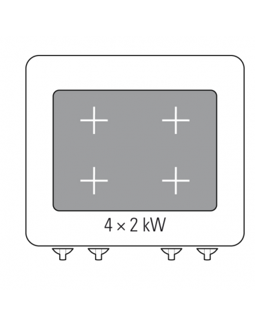 Cucina tuttopiastra elettrica 4 zone cottura, su forno elettrico statico GN2/1 - potenza tot. 13,3Kw trifase - cm 80x70x90h