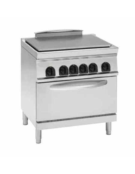 Cucina  tuttopiastra elettrica cm 76,3x58, trifase-13kw, su forno elet. vent. GN1/1 camera cm 57,5x51,5x30 -dim tot. cm 80x70x90