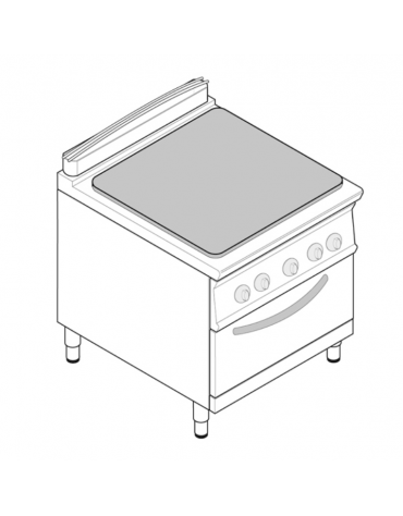 Cucina  tuttopiastra elettrica cm 76,3x58, trifase-13kw, su forno elet. vent. GN1/1 camera cm 57,5x51,5x30 -dim tot. cm 80x70x90