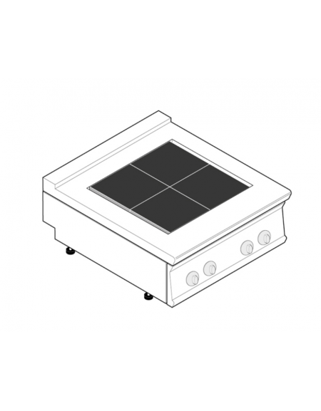 Cucina elettrica da banco trifase-12kw, 4 piastre quadre complanari basculanti cm 30x30 - cm 80x70x28h