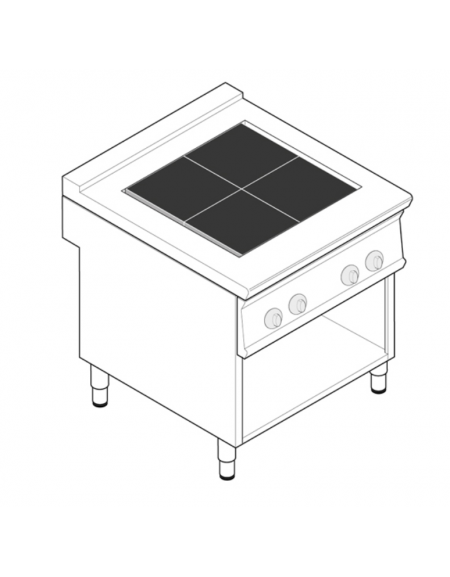 Cucina elettrica trifase-12kw, 4 piastre quadre basculanti cm 30x30 su vano aperto cm 73x57,4x39,5 - cm tot. 80x70x90h