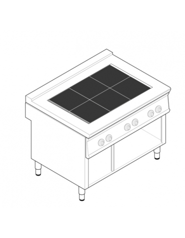 Cucina elettrica trifase-18kw, 6 piastre quadre basculanti cm 30x30 su vano aperto cm 113x57,4x39,5 - cm tot. 120x70x90h