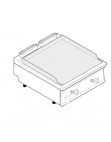 Fry top a gas da banco, 14 kw, piastra liscia, consumo gas 1,48 m³/h - sup. di cottura cm 74,8x56,4  - dim. 80x70x28h