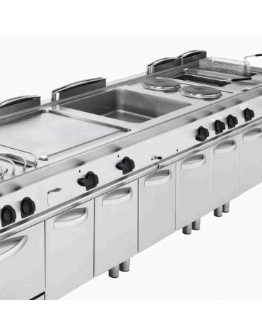 Fry top a gas su vano aperto, 7 kw, piastra liscia, consumo gas 0,74 m³/h - sup. di cottura cm 33x57,4x39,5  - dim. 40x70x90h