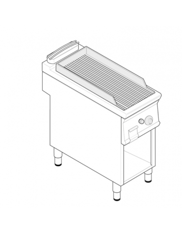 Fry top a gas su vano aperto, 7 kw, piastra rigata, consumo gas 0,74 m³/h - sup. di cottura cm 33x57,4x39,5  - dim. 40x70x90h