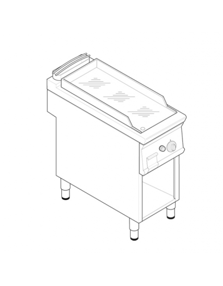 Fry top a gas su vano aperto, 7 kw, piastra liscia cromata, consumo gas 0,74 m³/h - sup. cottura cm 33x57,4x39,5 - cm. 40x70x90h